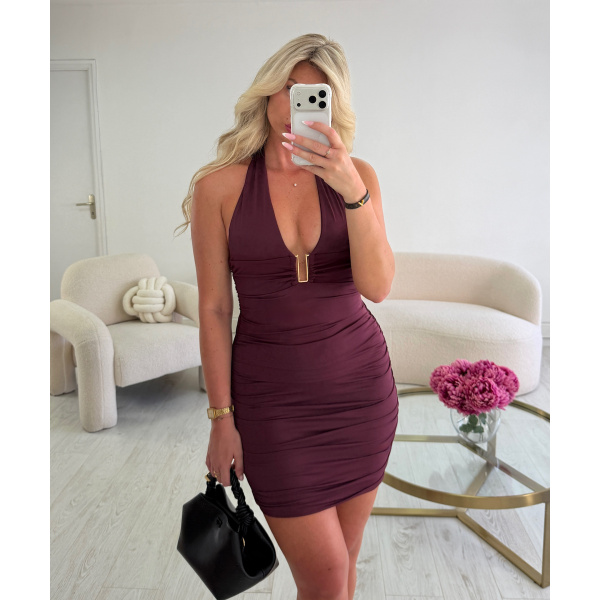 Robe prune détails courte - DRESS DESIREE
