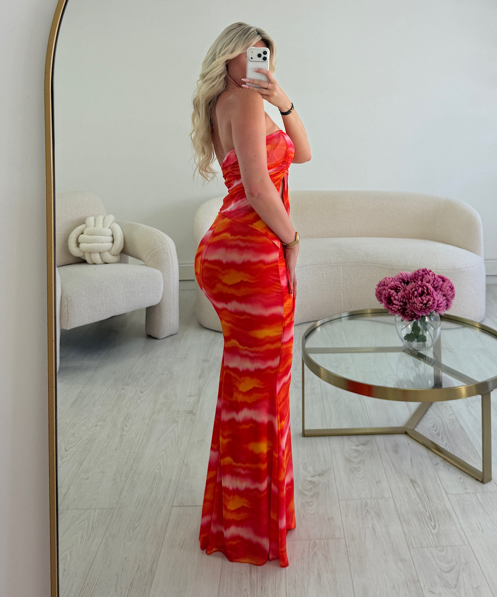 Long Sunset-Hued Tulle Skirt
