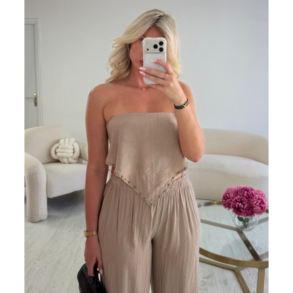 Pantalon fluide taupe foulard - DRESS DESIREE