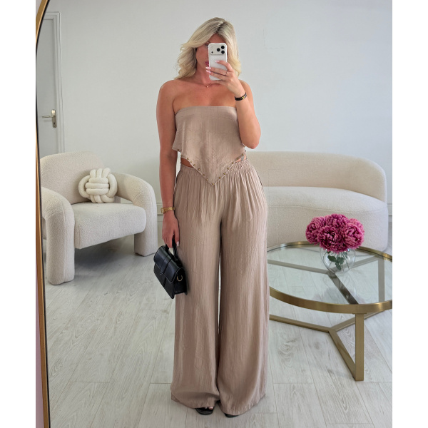 Pantalon fluide taupe foulard - DRESS DESIREE