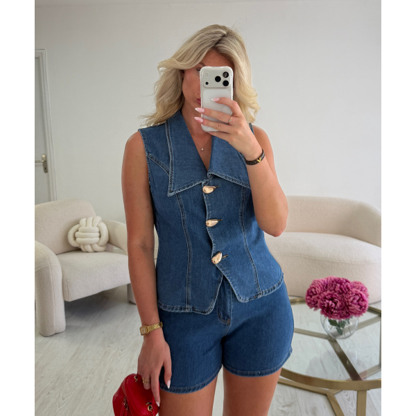 Ensemble short jeans bleu détails - DRESS DESIREE