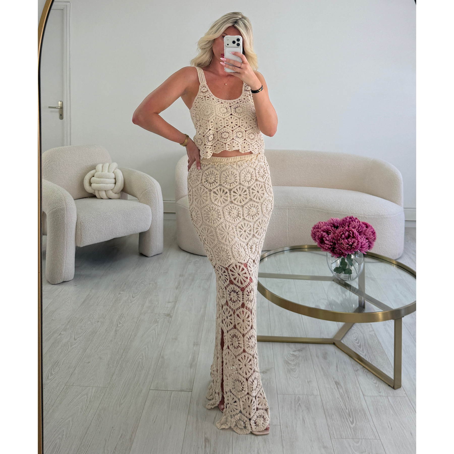 Ensemble jupe longue crochet beige - DRESS DESIREE