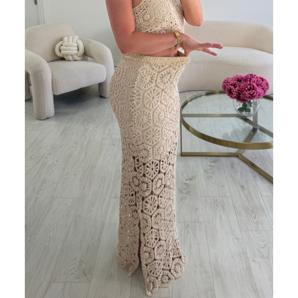 Ensemble jupe longue crochet beige - DRESS DESIREE