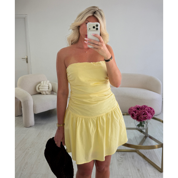 Yellow cotton strapless dress