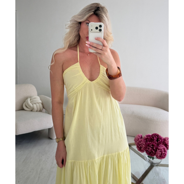 Robe longue TALL  coton jaune pastel DRESS DESIREE