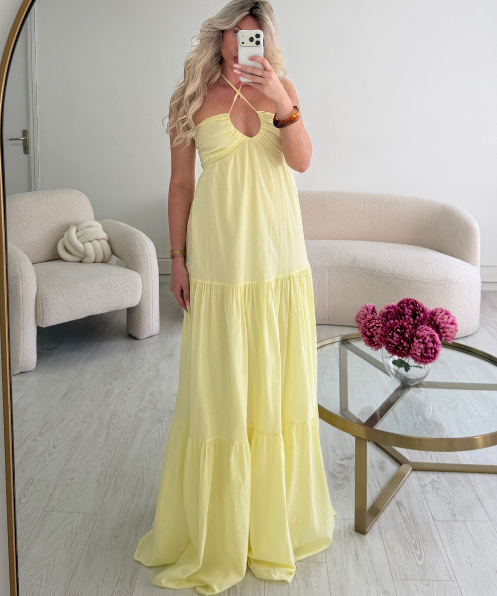 Robe longue TALL  coton jaune pastel DRESS DESIREE