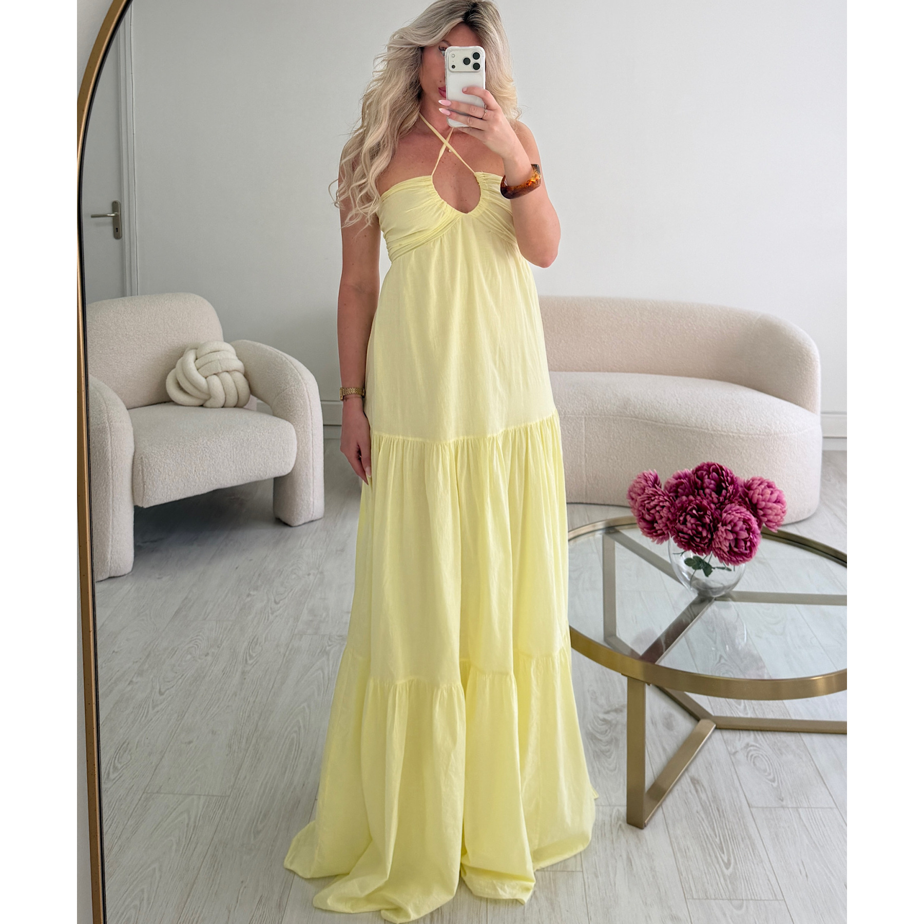 Robe longue TALL  coton jaune pastel DRESS DESIREE