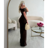 Top lin marron drapé asymétrique - DRESS DESIREE
