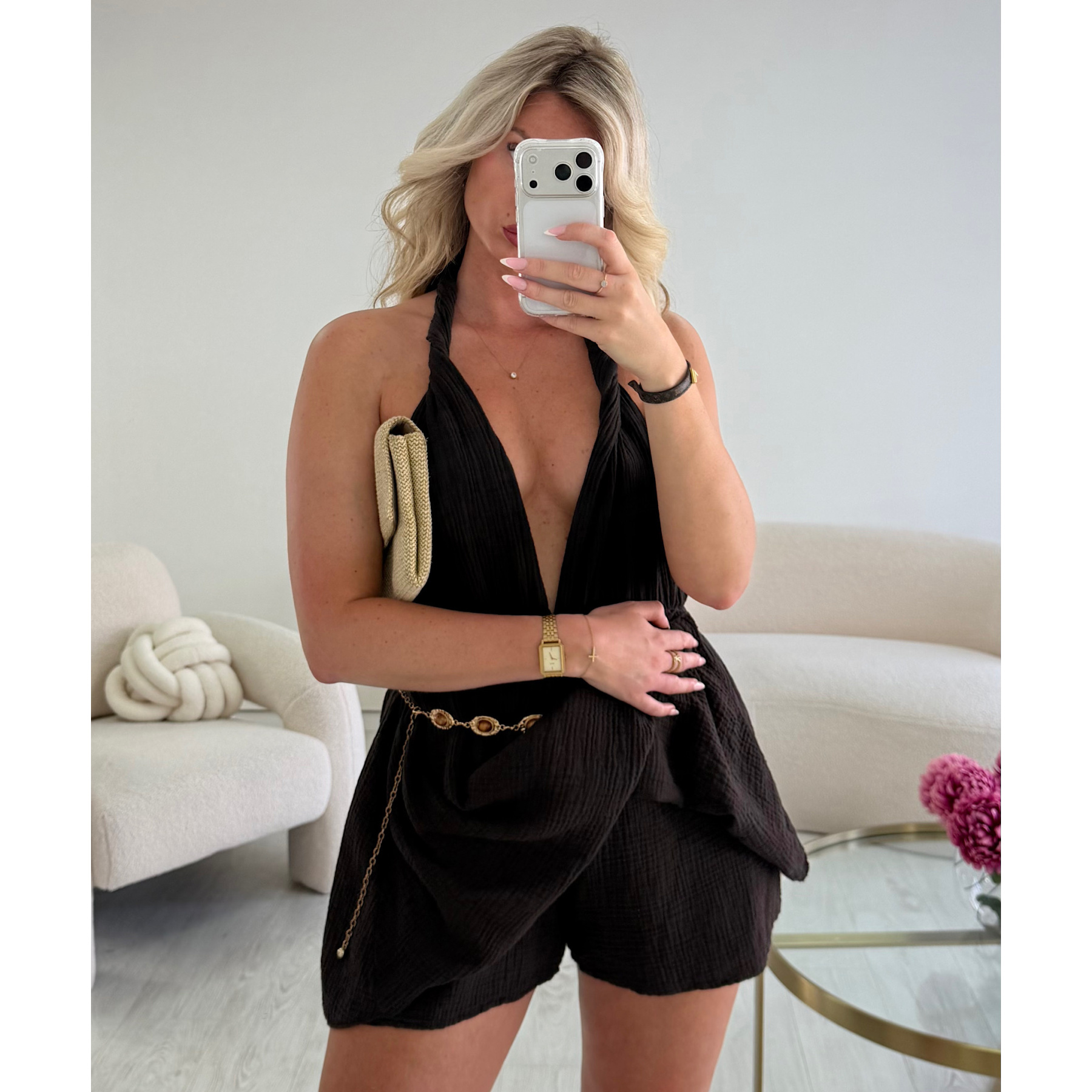 Combishort gaz de coton choco - DRESS DESIREE