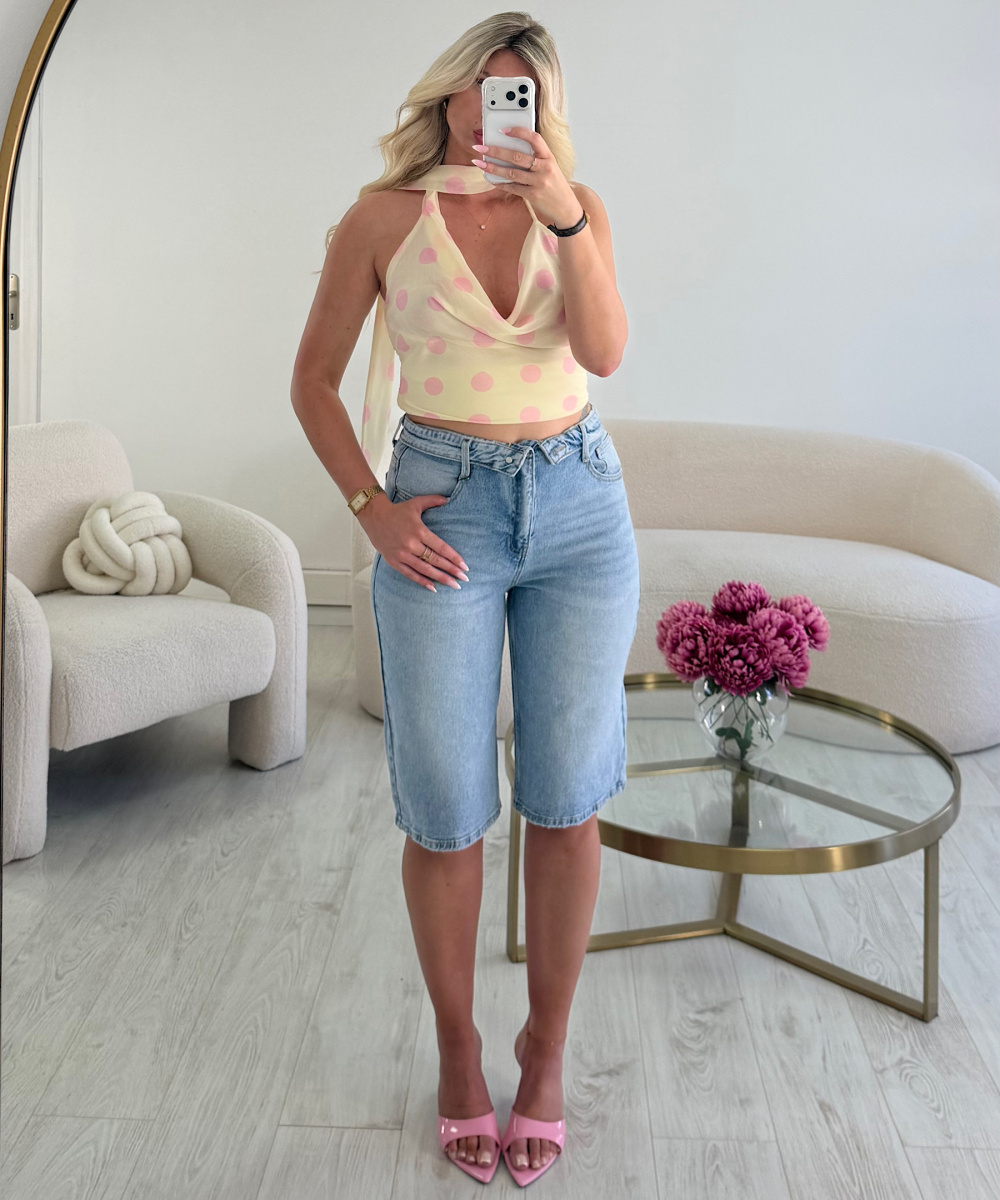 Light Blue Denim Bermuda Shorts with Rolled-Up Hem - DRESS DESIREE