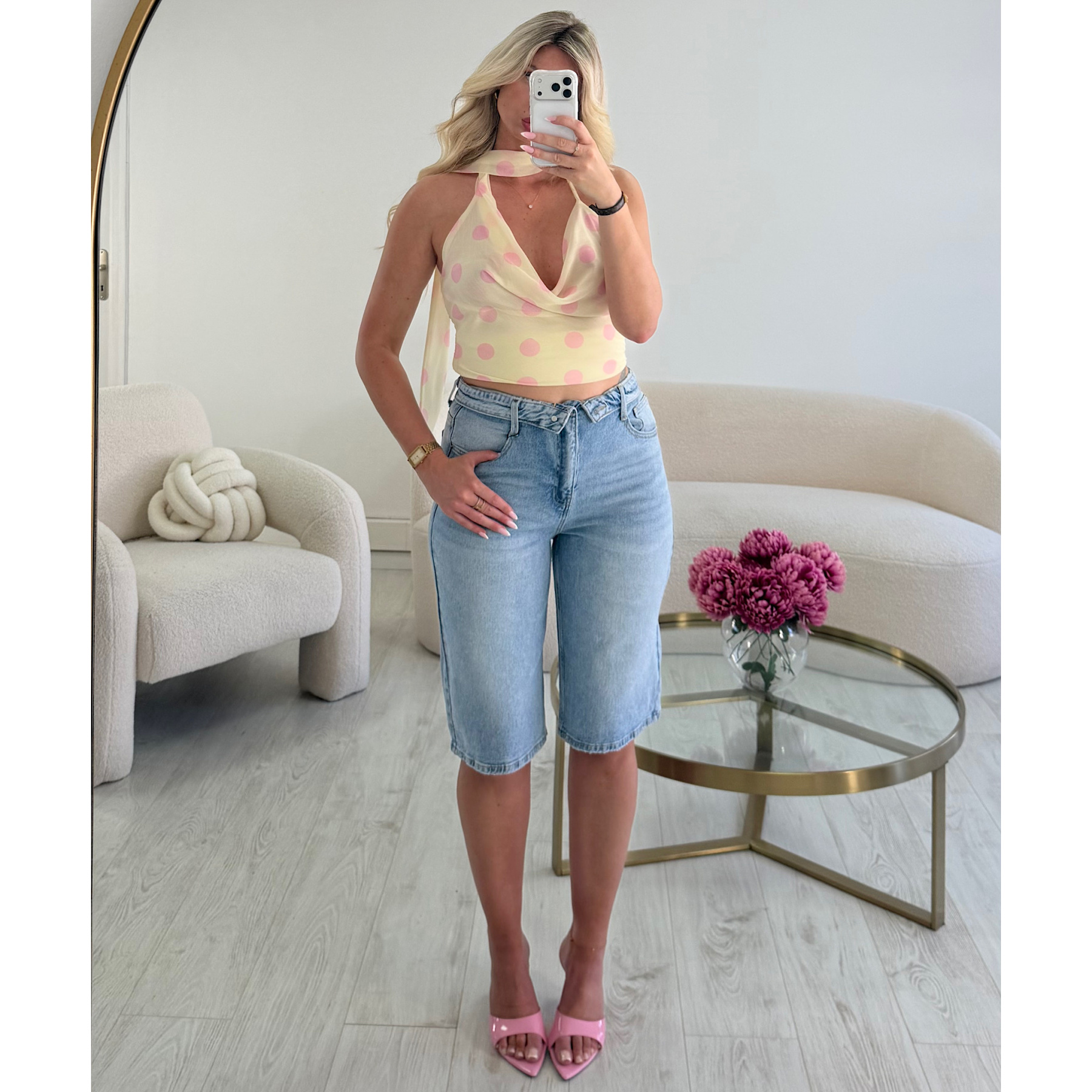 Bermuda denim retroussé bleu clair - DRESS DESIREE
