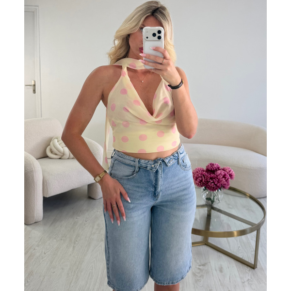 Bermuda denim retroussé bleu clair - DRESS DESIREE