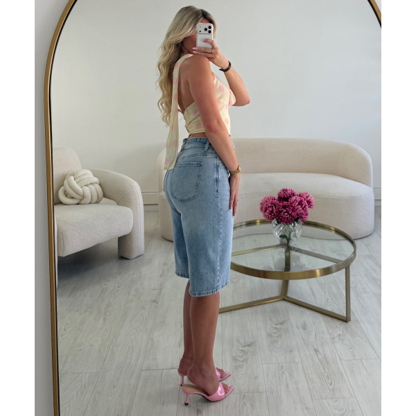 Bermuda denim retroussé bleu clair - DRESS DESIREE