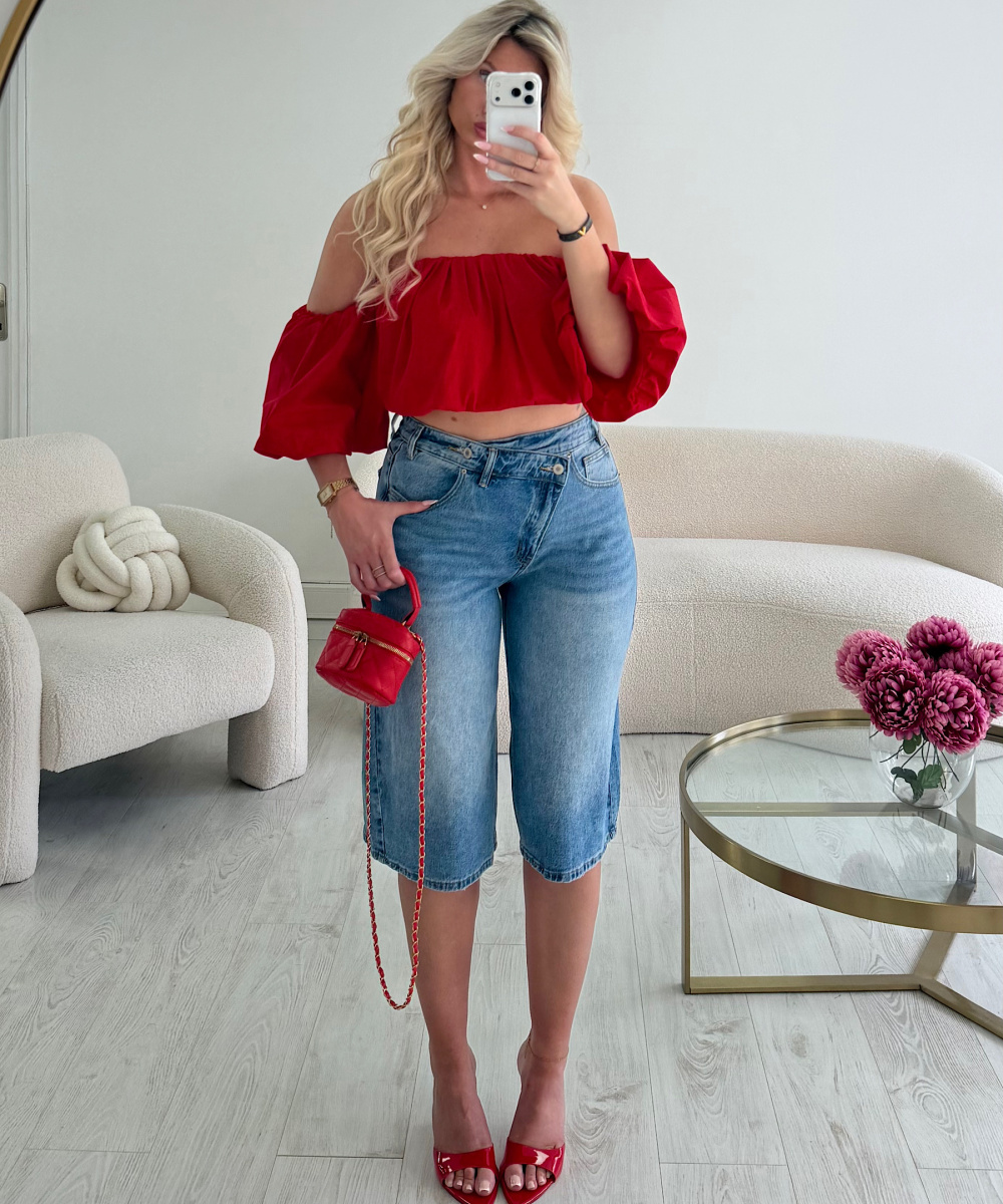 Blue asymmetrical denim Bermuda shorts - DRESS DESIREE