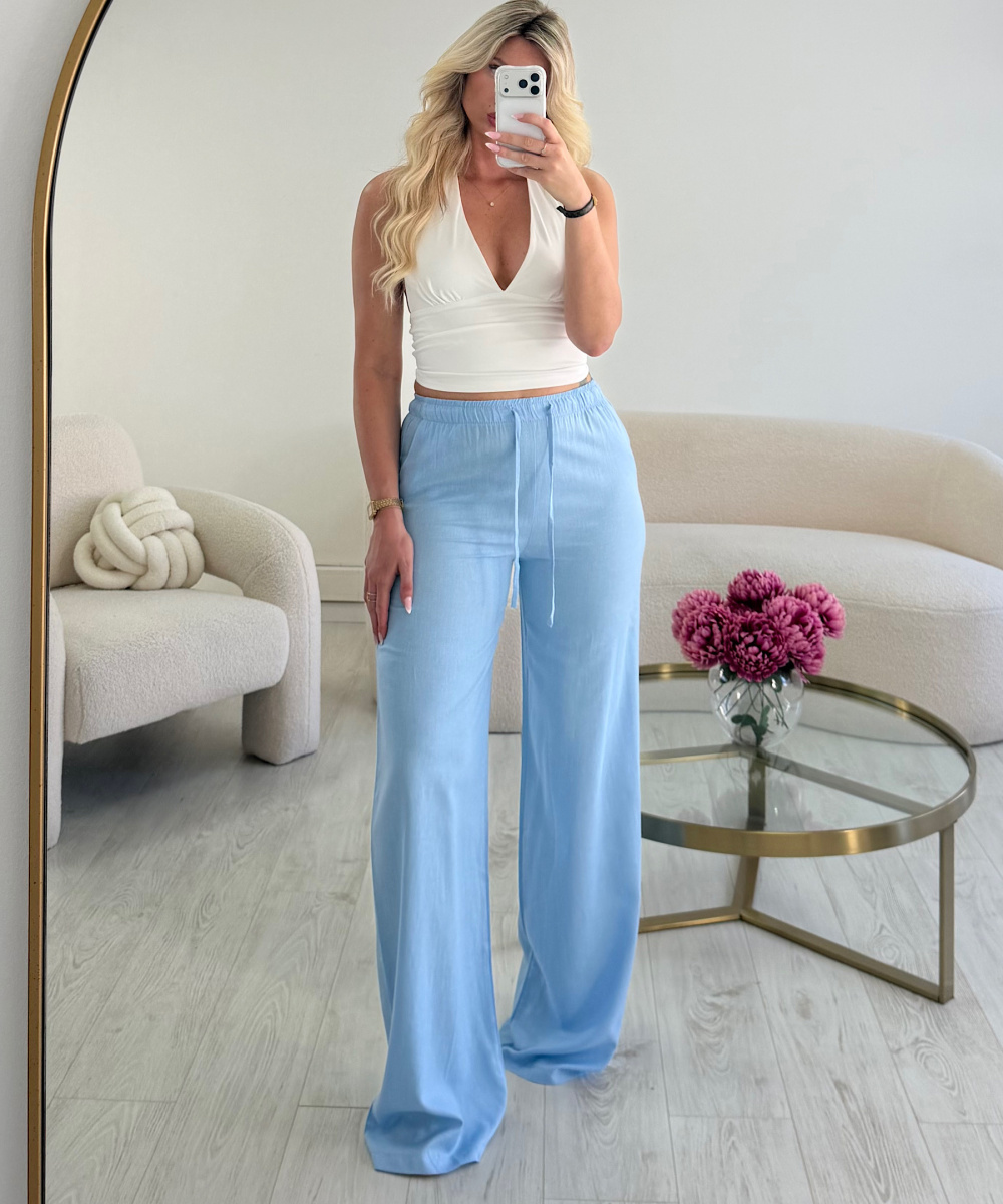Tall blue linen pants