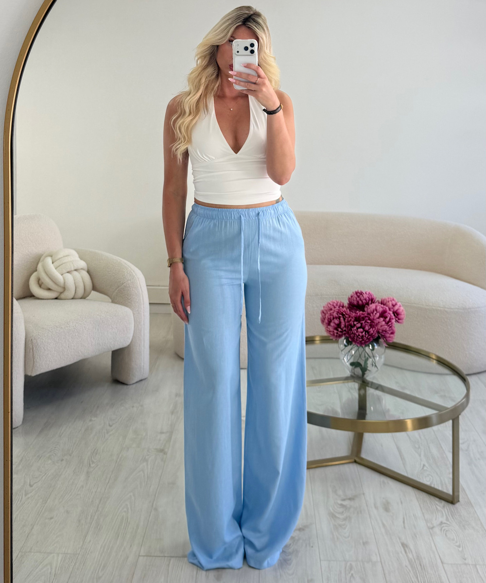 Extra tall blue linen pants