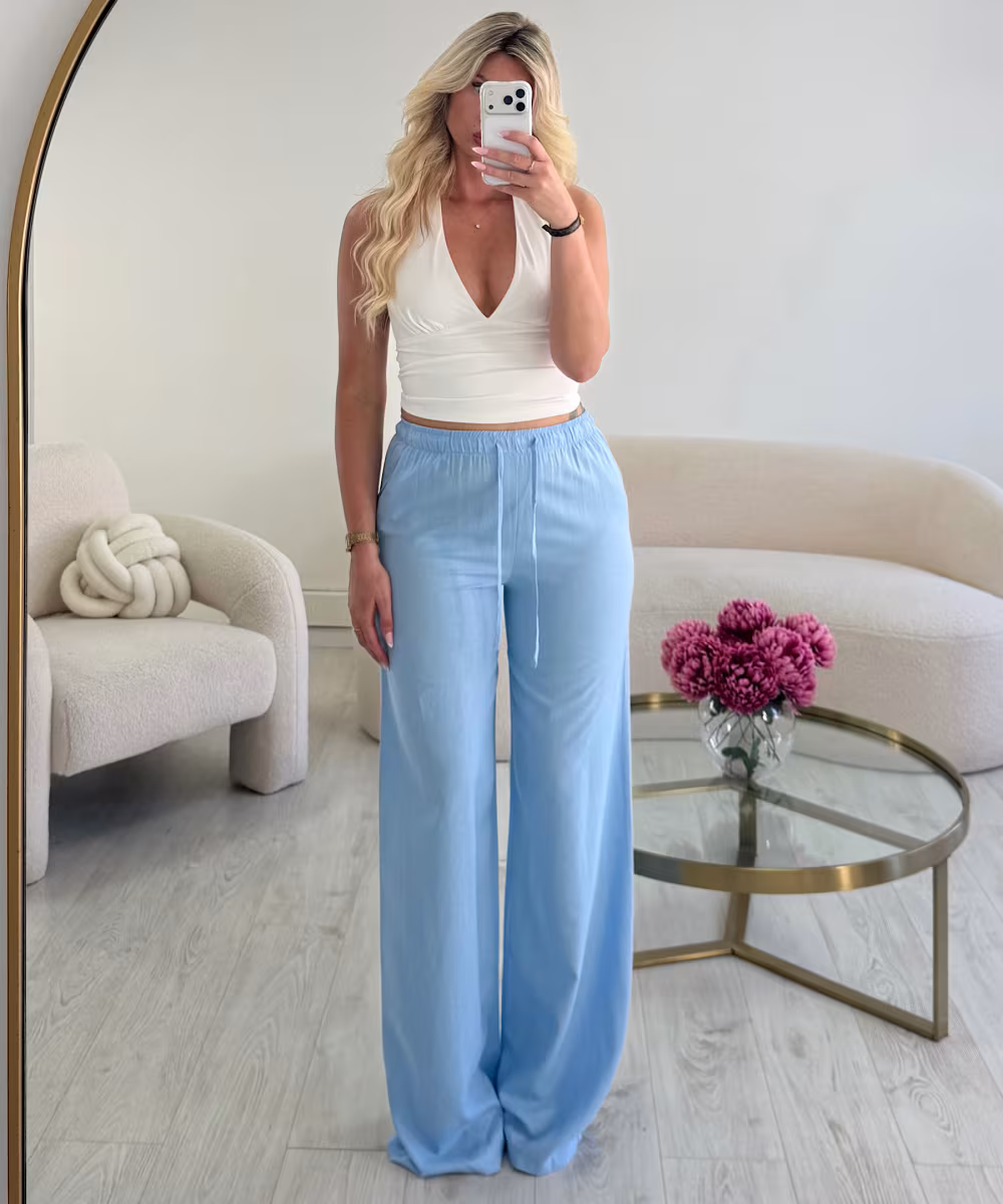 Pantalon lin extra tall bleu ciel