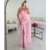 Robe longue col bustier tulle fleurs rose - DRESS DESIREE