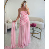 Robe longue col bustier tulle fleurs rose - DRESS DESIREE