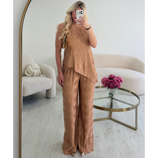 bronze pleated pants set