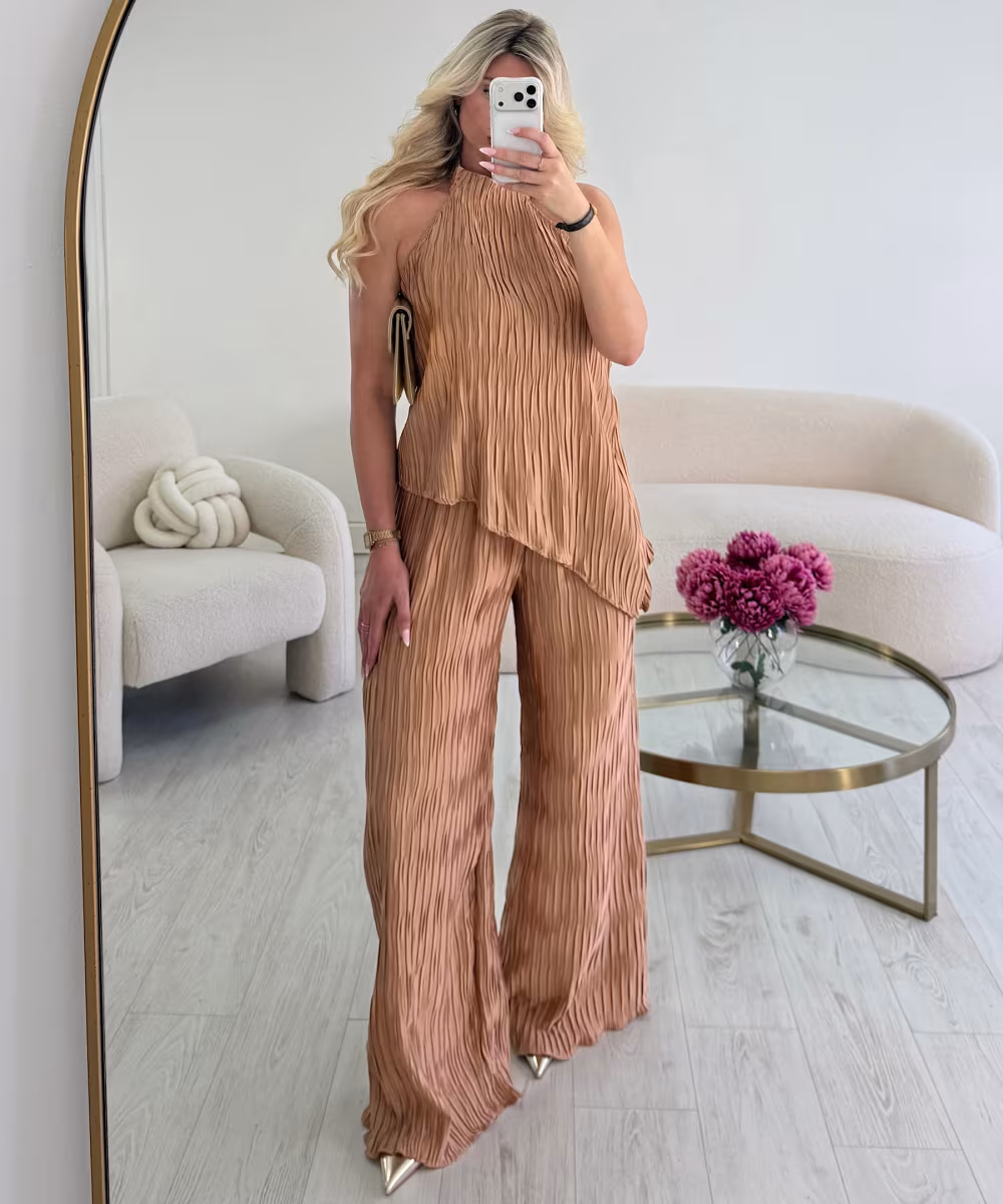 Ensemble pantalon plissée bronze
