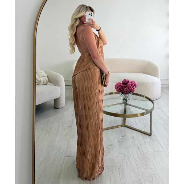 bronze pleated pants set