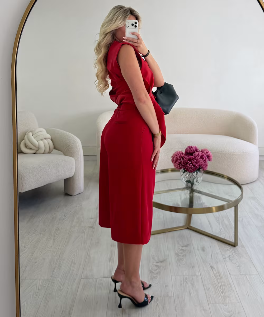 Bermuda droit fluide rouge