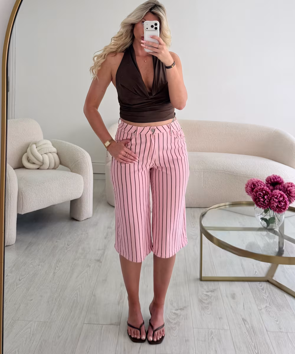 Bermuda denim rayures rose choco - DRESS DESIREE