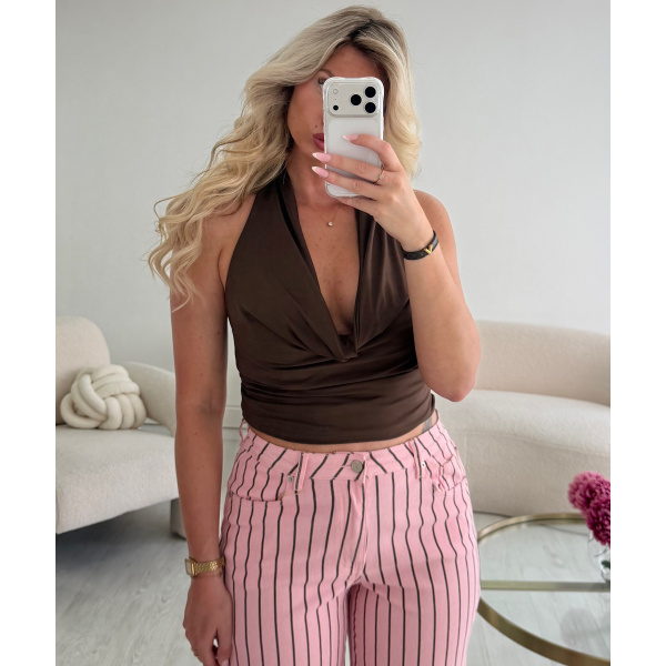 Bermuda denim rayures rose choco - DRESS DESIREE