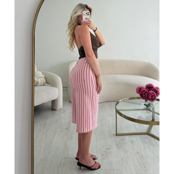 Bermuda denim rayures rose choco - DRESS DESIREE