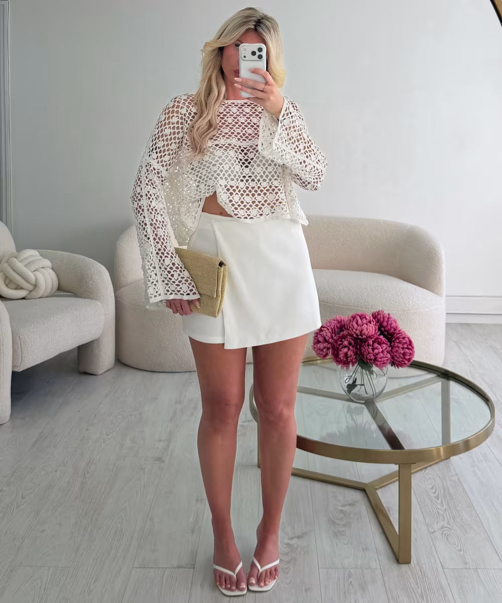 Top crochet blanc