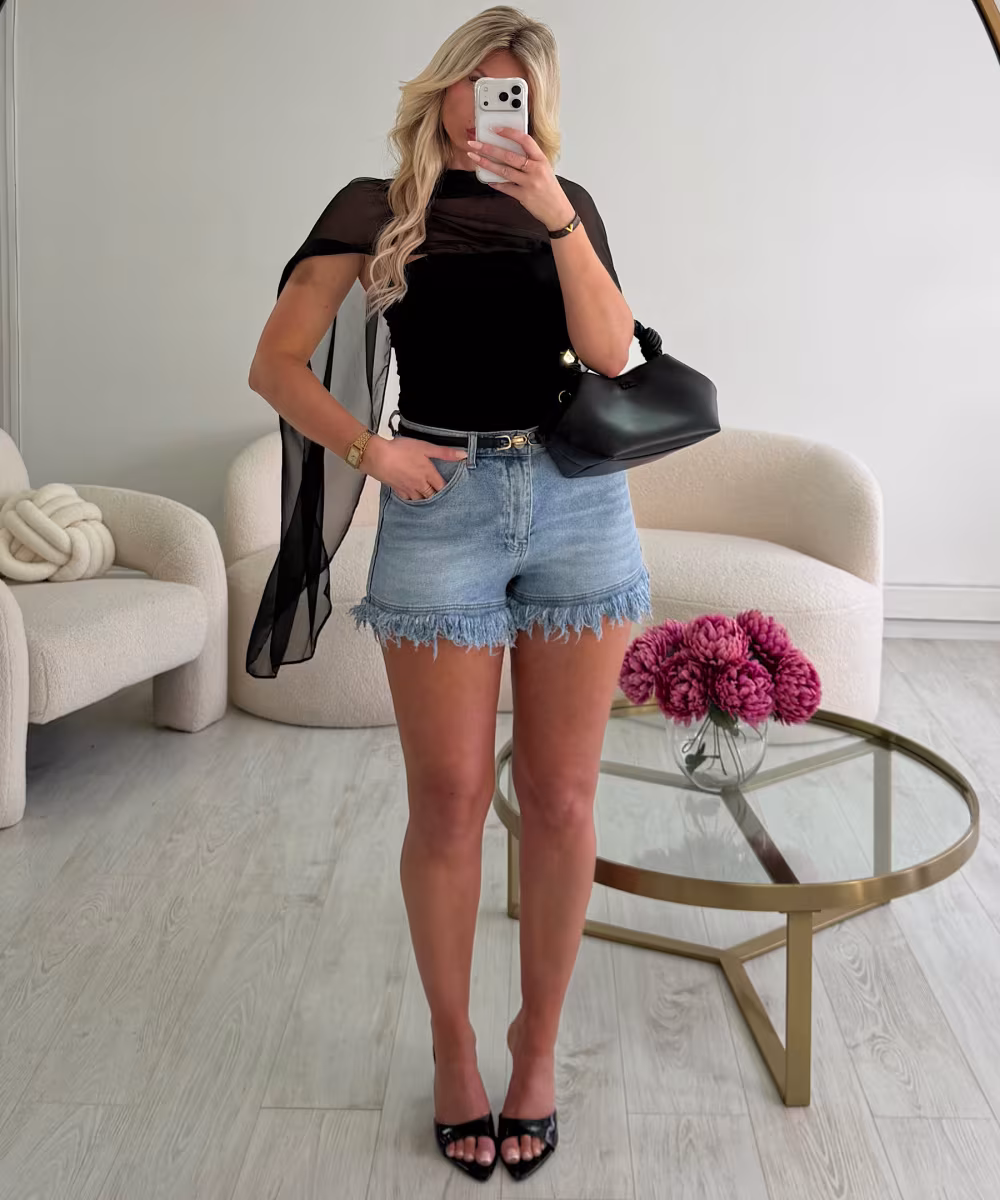 Short jeans frange bleu clair- DRESS DESIREE