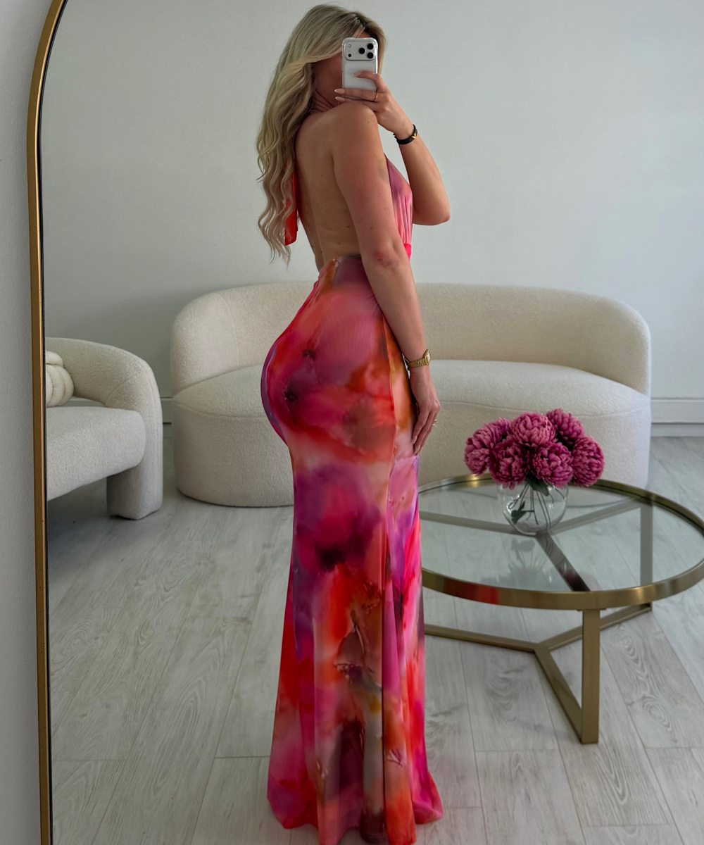 Long vibrant rose dress
