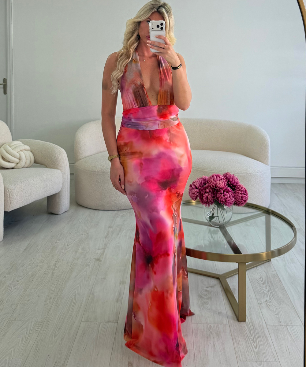 Long vibrant rose dress