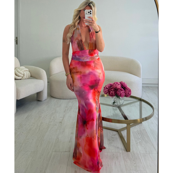 Long vibrant rose dress