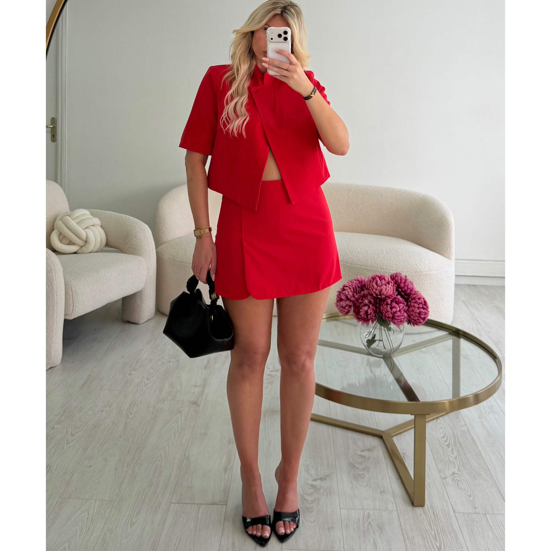 Blazer court asymétrie rouge - DRESS DESIREE