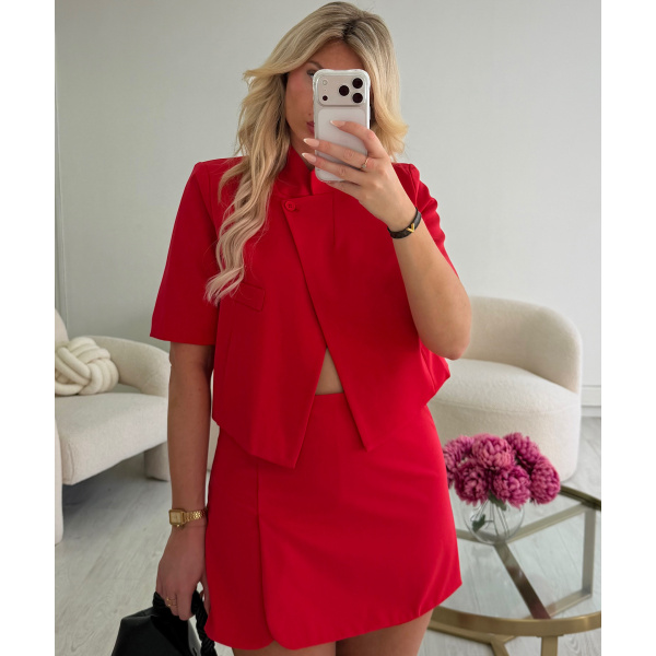 Blazer court asymétrie rouge - DRESS DESIREE