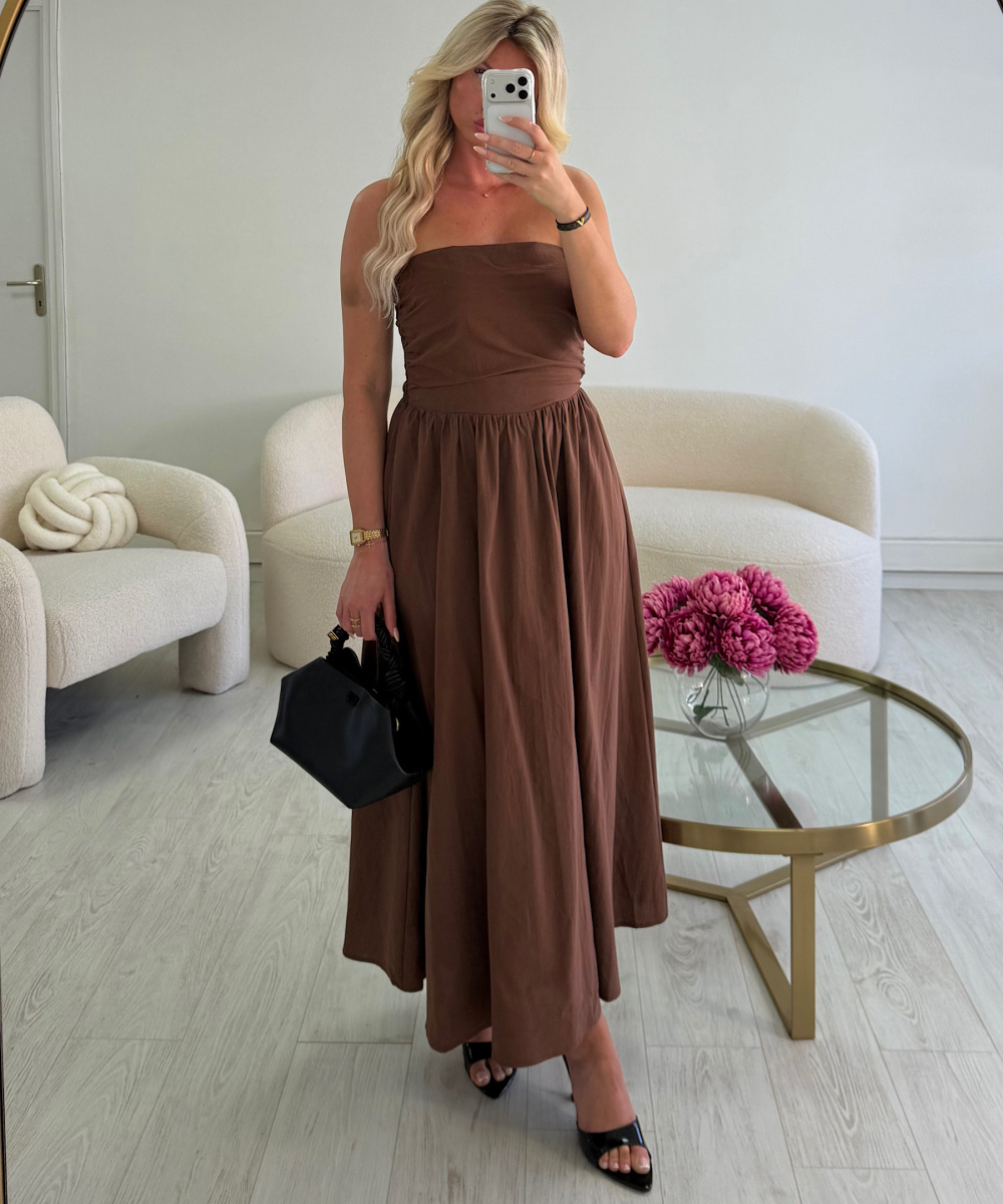Robe midi coton bustier choco  - DRESS DESIREE
