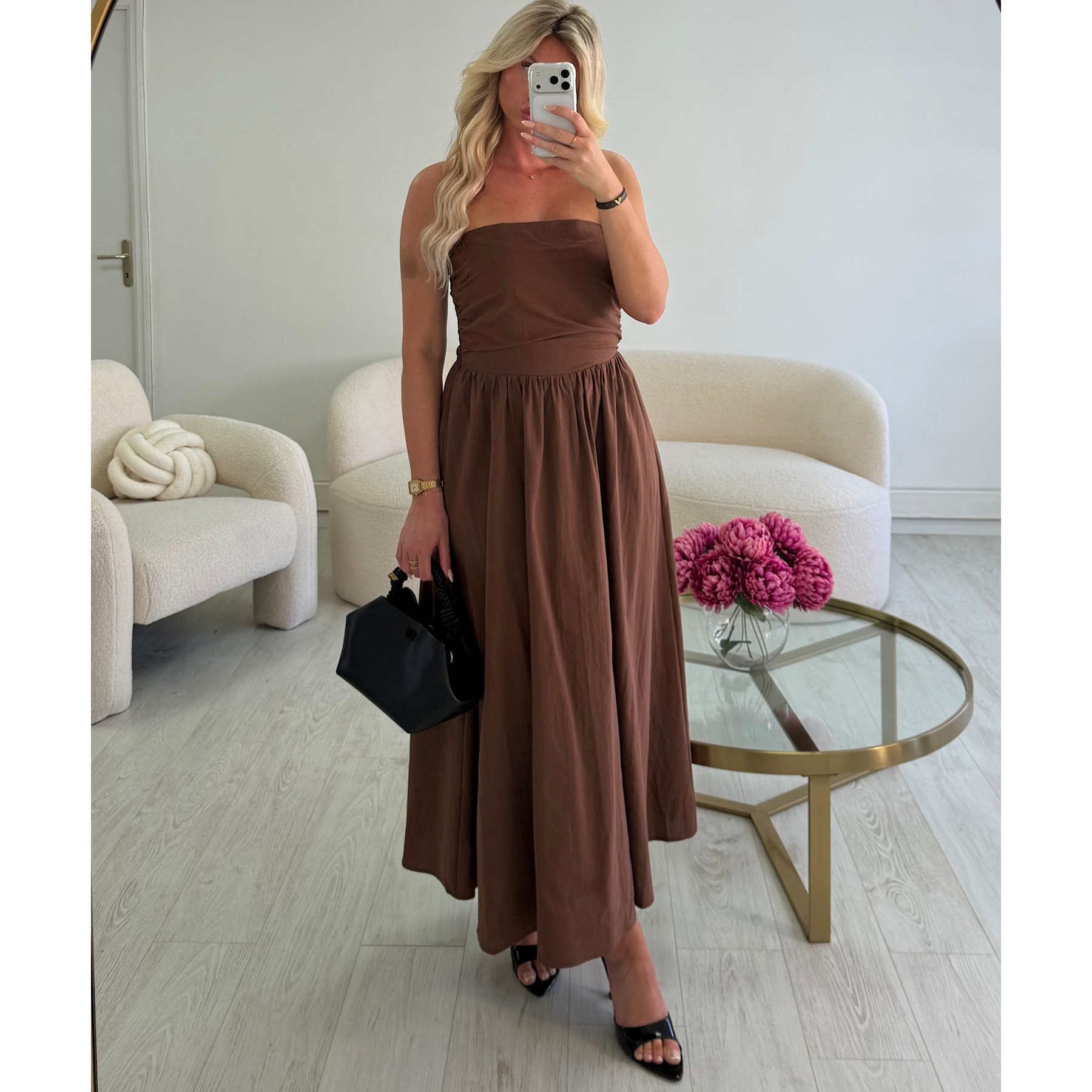Robe midi coton bustier choco  - DRESS DESIREE