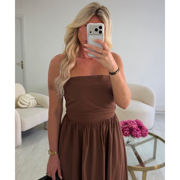 Robe midi coton bustier choco  - DRESS DESIREE