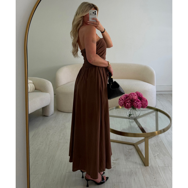 Robe midi coton bustier choco  - DRESS DESIREE