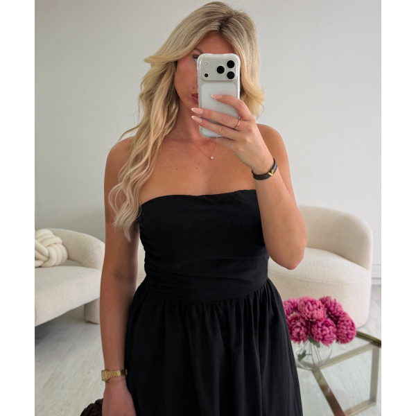 Robe midi coton bustier noire  - DRESS DESIREE