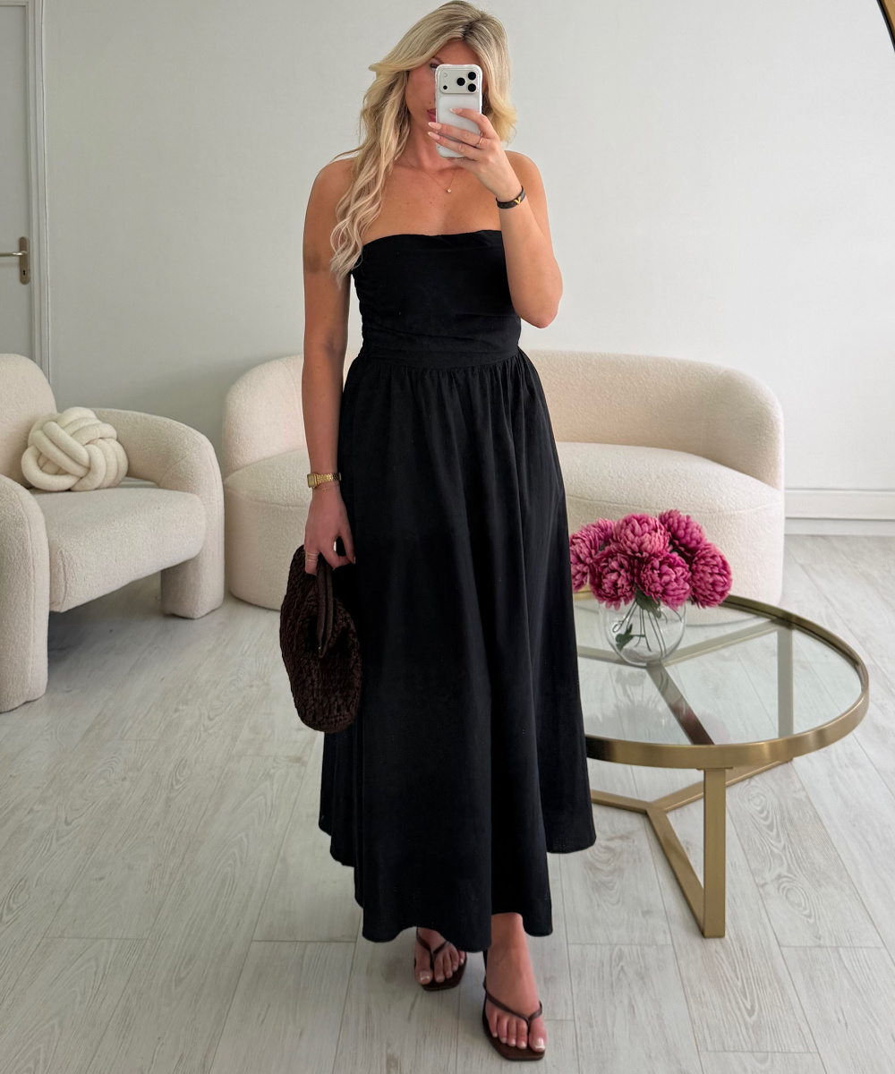 Black strapless cotton midi dress