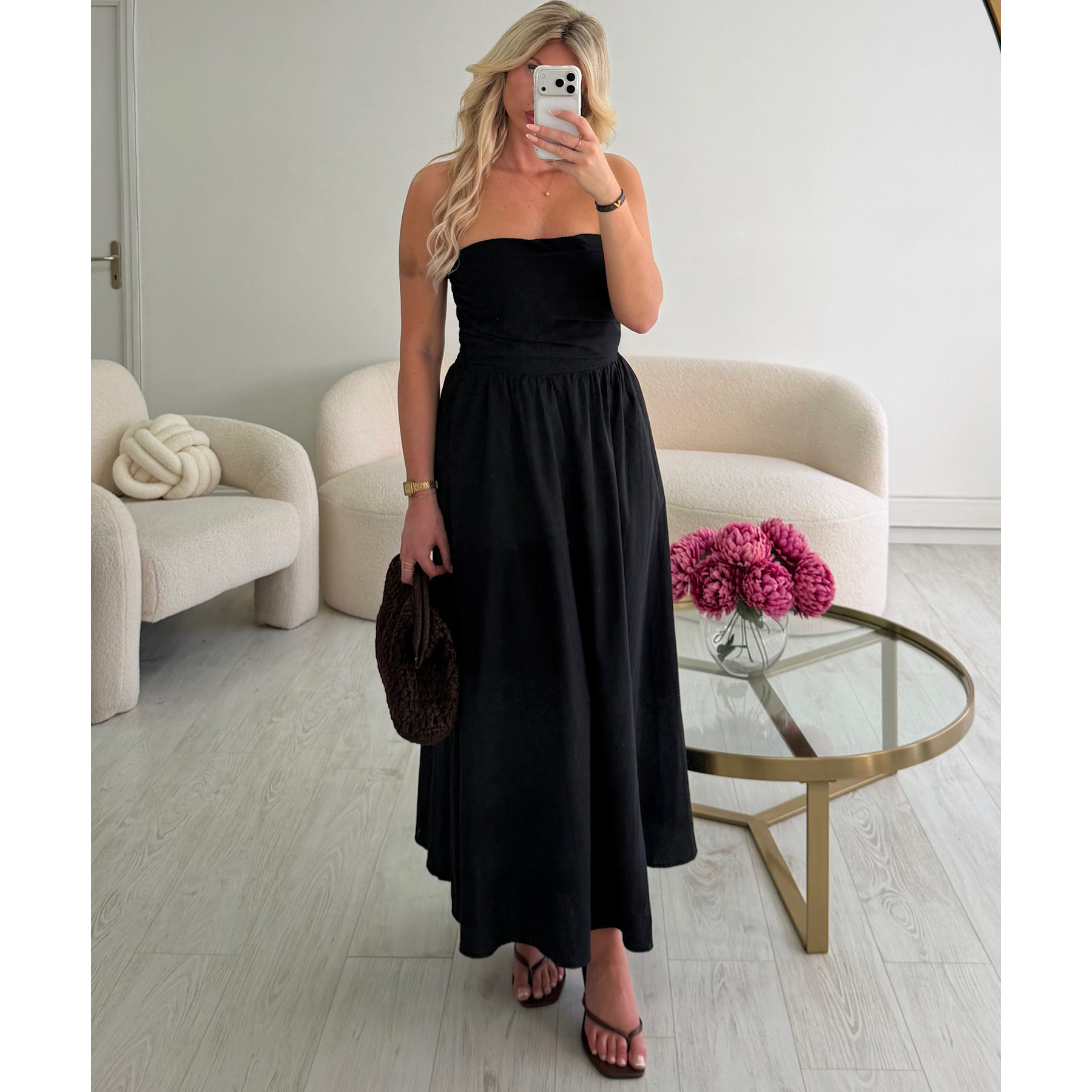 Robe midi coton bustier noire  - DRESS DESIREE