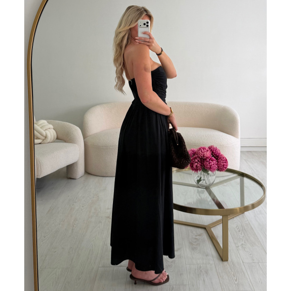 Robe midi coton bustier noire  - DRESS DESIREE