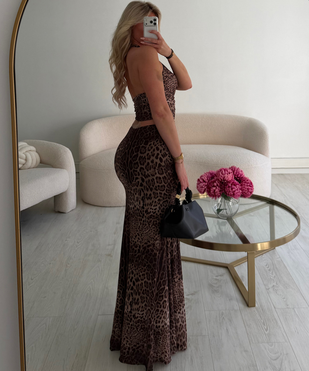 Long leopard skirt set