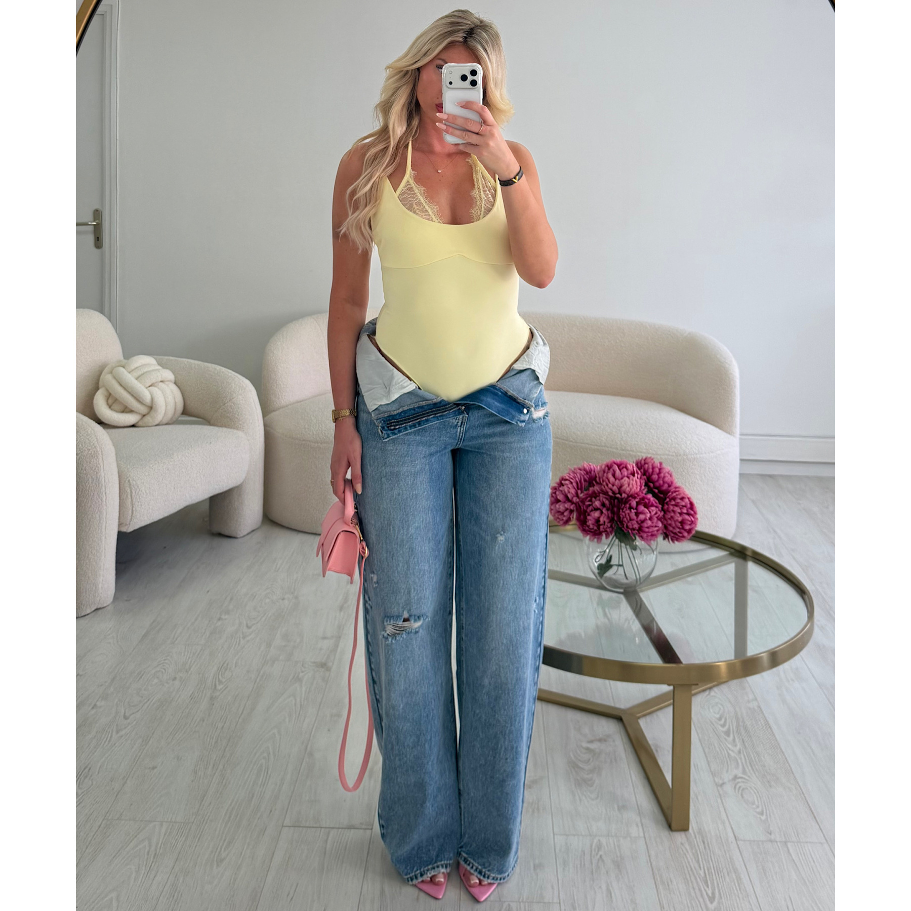 Yellow lace bodysuit