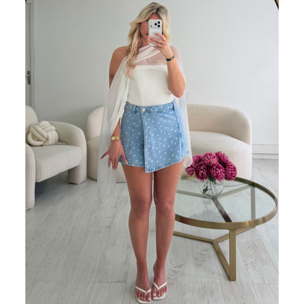 Denim polka dot short skirt