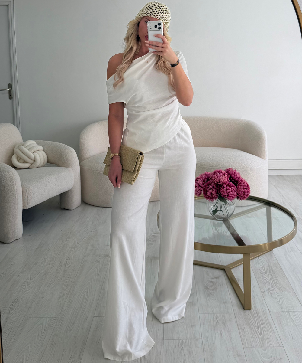 Top lin blanc drapé asymétrique - DRESS DESIREE