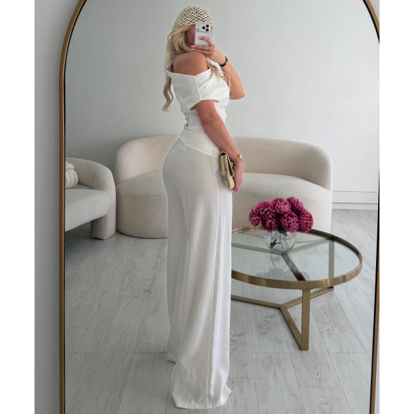 Top lin blanc drapé asymétrique - DRESS DESIREE